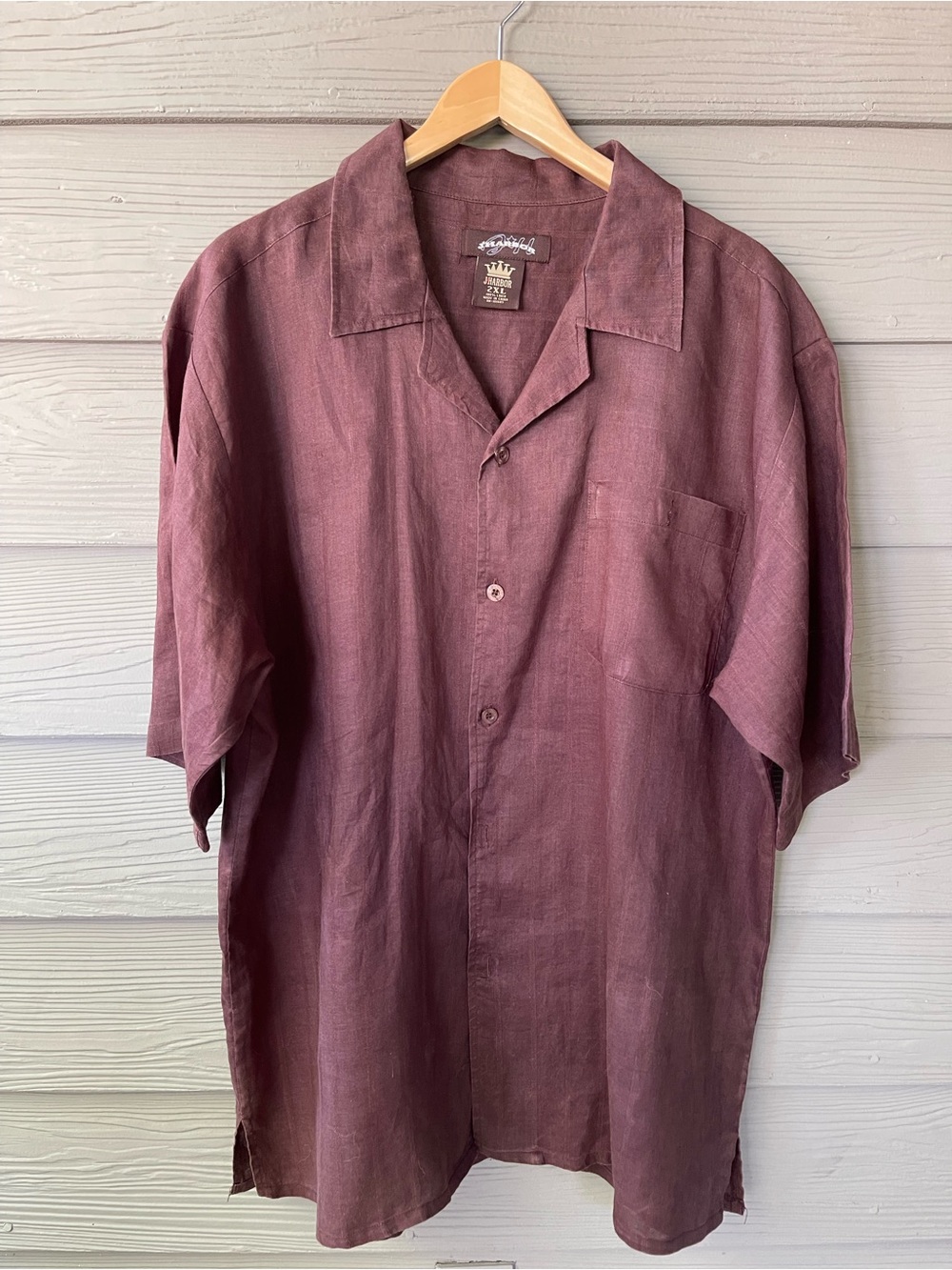 SOLD - VTG J’Harbor 100% Linen Camp Shirt 2XL